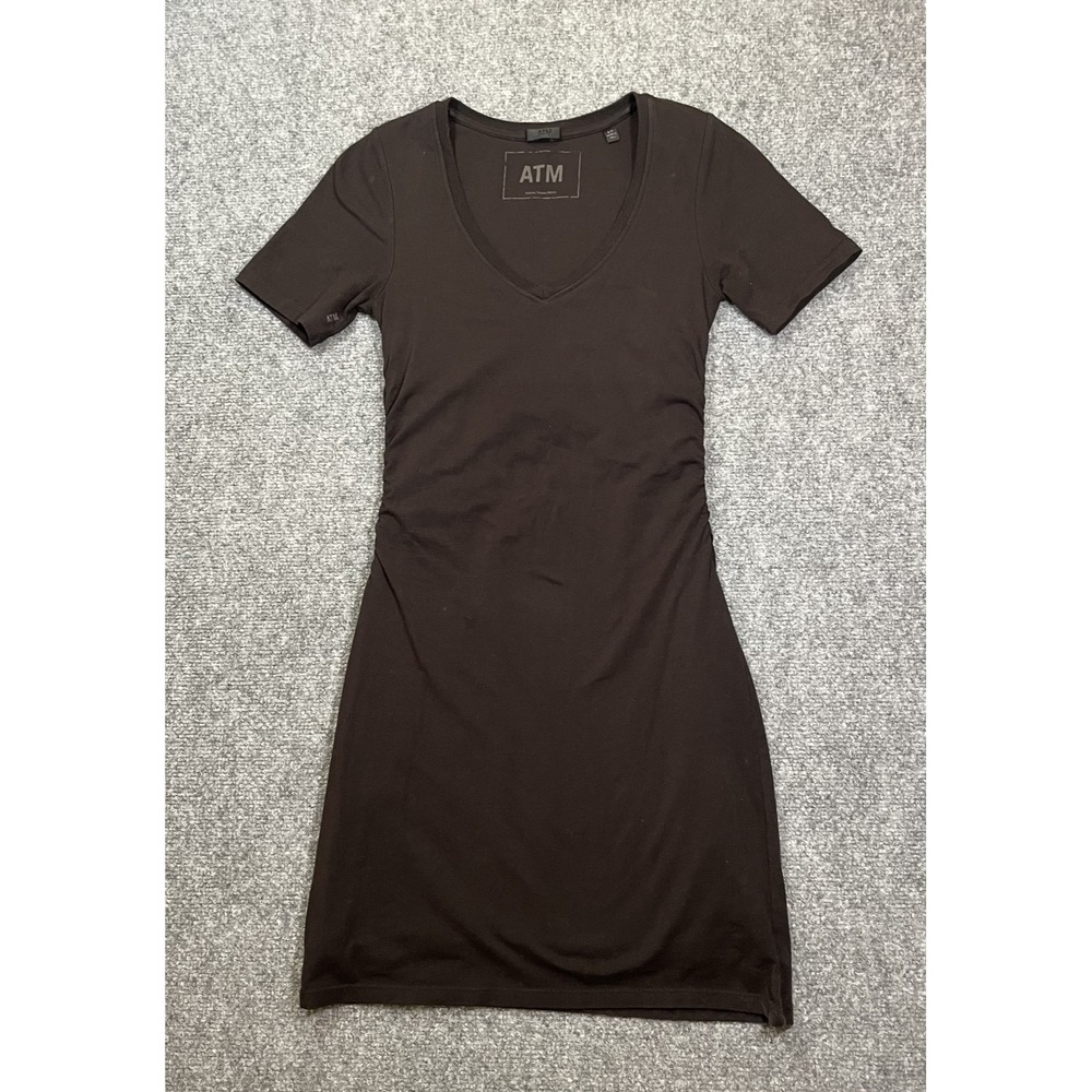 ATM Tee Shirt Dress Small Black Ruched Pima Cotton Anthony Thomas Melillo Summer